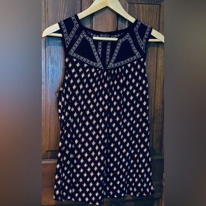 LUCKY Brand Top Sleeveless Ikat Cotton Eyelet Embroidered Geo Print.